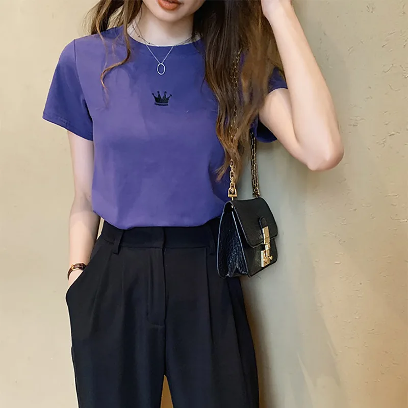 Top Women's t-shirts summer shirt solid color embroidery slim round neck top harajuku temperament commuter y2k woman tshirts253
Top Women's t-shirts summer shirt solid color embroidery slim round neck top harajuku temperament commuter y2k woman tshirts253