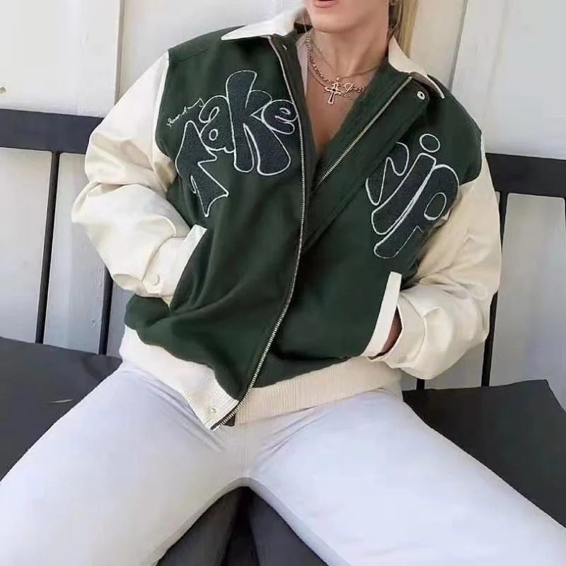 Fall 2021 new women's fashion lapel long-sleeved jacket loose print casual baseball uniform jacket
Fall 2021 new women's fashion lapel long-sleeved jacket loose print casual baseball uniform jacket