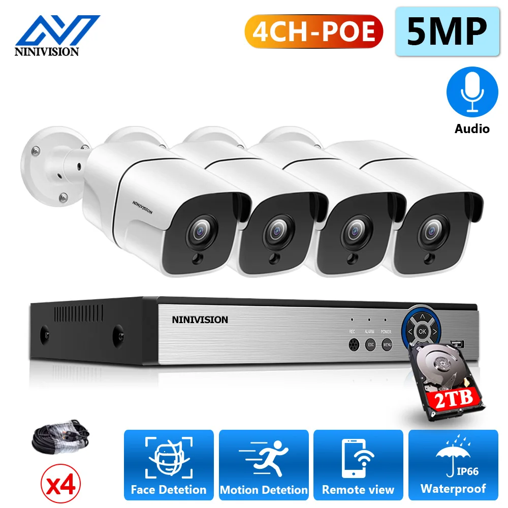 NINIVISION 4CH 5MP POE AI CCTV Camera Security System Kit Audio Outdoor 5MP IP Camera H.265 P2P Video Surveillance NVR Set
NINIVISION 4CH 5MP POE AI CCTV Camera Security System Kit Audio Outdoor 5MP IP Camera H.265 P2P Video Surveillance NVR Set
