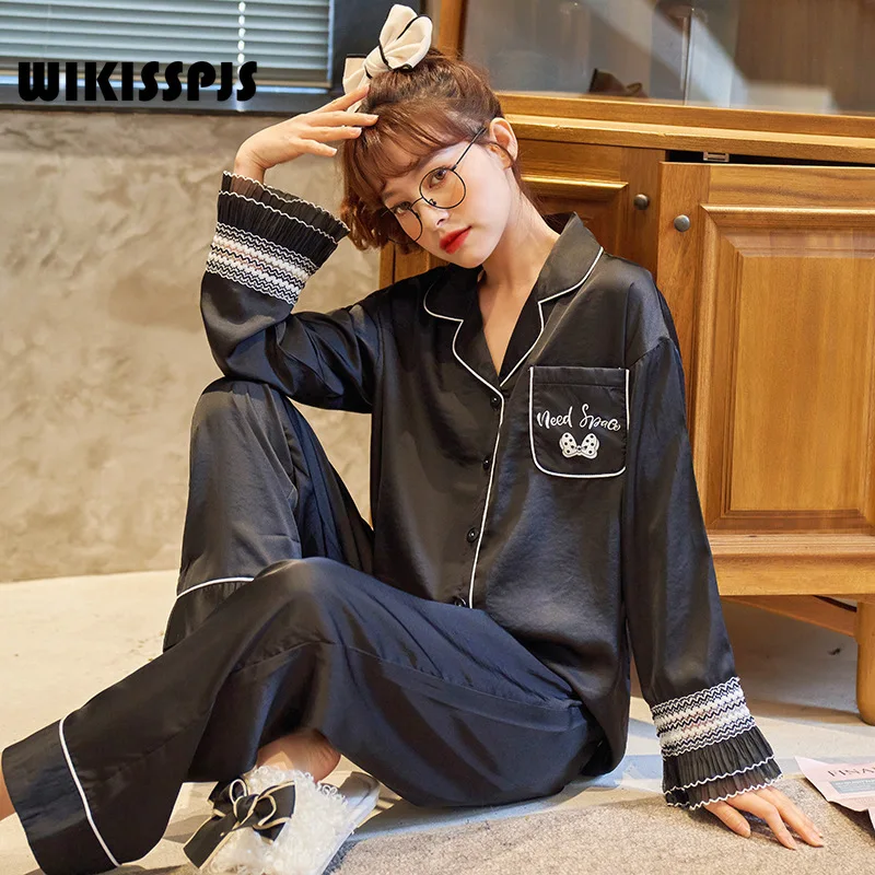 Осень 2021, Шелковый кардиган WIKISSPJS, брюки с длинным рукавом, тонкий домашний костюм, пижама, женская одежда для отдыха, одежда для сна 
Осень 2021, Шелковый кардиган WIKISSPJS, брюки с длинным рукавом, тонкий домашний костюм, пижама, женская одежда для отдыха, одежда для сна