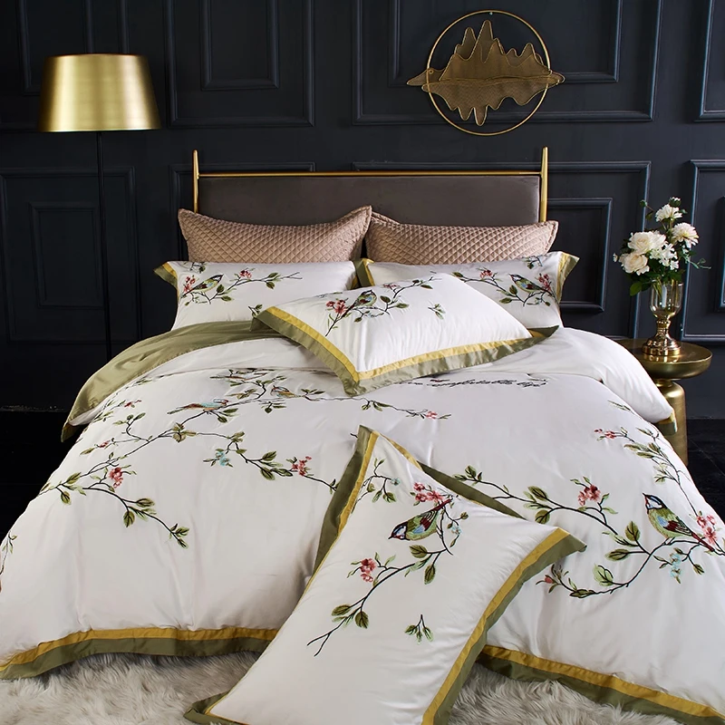 Luxurious White Flowers And Birds Embroidery Egyptian Cotton Duvet Cover Bed Linen Fitted Sheet Pillowcases Bedclothes
Luxurious White Flowers And Birds Embroidery Egyptian Cotton Duvet Cover Bed Linen Fitted Sheet Pillowcases Bedclothes