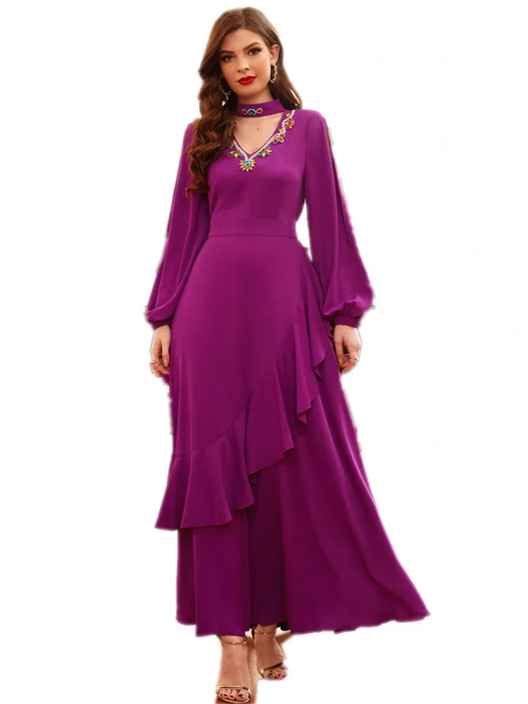 Personalized Hollow Dress Large Size Womens Long-Sleeved Hand-Sewn Diamond + Belt Stitching Fashion High-Quality Long Skirt 2021
Personalized Hollow Dress Large Size Womens Long-Sleeved Hand-Sewn Diamond + Belt Stitching Fashion High-Quality Long Skirt 2021