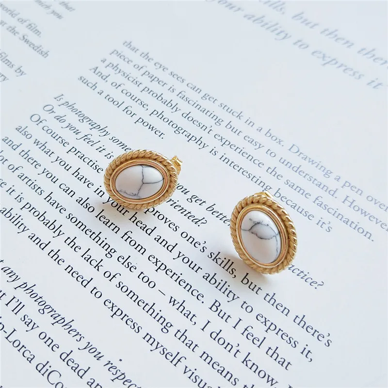 RUIYI Real 925 Sterling Silver Girls Stylish White Tophus Stud Earrings Women Vintage Geometric Pine Stone Gold Chic Earrings
RUIYI Real 925 Sterling Silver Girls Stylish White Tophus Stud Earrings Women Vintage Geometric Pine Stone Gold Chic Earrings