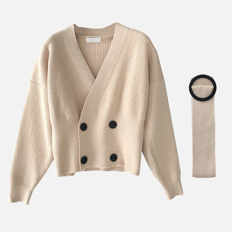 Knitted V-neck Women's Sweater Belt Vintage Batwing Sleeve Double Breasted Cardigan Female 2021 New Spring Femme Short Sweaters
Knitted V-neck Women's Sweater Belt Vintage Batwing Sleeve Double Breasted Cardigan Female 2021 New Spring Femme Short Sweaters