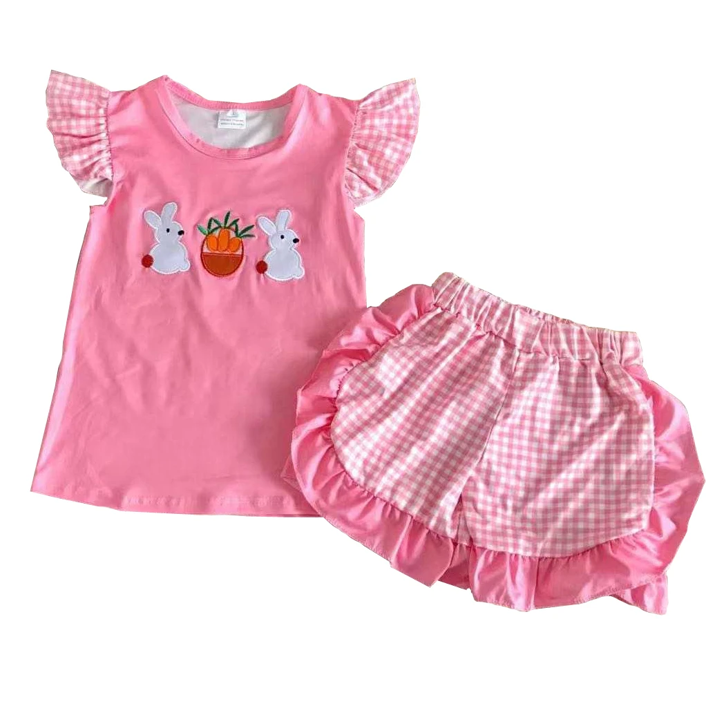 boutique outfits Easter embroidery pattern shorts lace girl clothes set