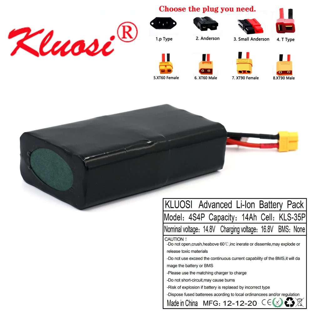 KLUOSI 14.8V/16.8V 14Ah 4S4P UAV Rechargeable Li-ion Battery 18650GA Suitable for Drone Multi-rotor Quadcopter Airplane Boat Car 
KLUOSI 14.8V/16.8V 14Ah 4S4P UAV Rechargeable Li-ion Battery 18650GA Suitable for Drone Multi-rotor Quadcopter Airplane Boat Car