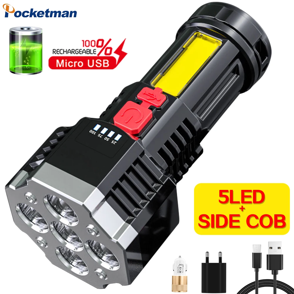 Powerful 5 LED Flashlight Waterproof 4 Modes Flashlights USB Rechargeable Torch 500M Long Range Super Bright Flashlight New
Powerful 5 LED Flashlight Waterproof 4 Modes Flashlights USB Rechargeable Torch 500M Long Range Super Bright Flashlight New