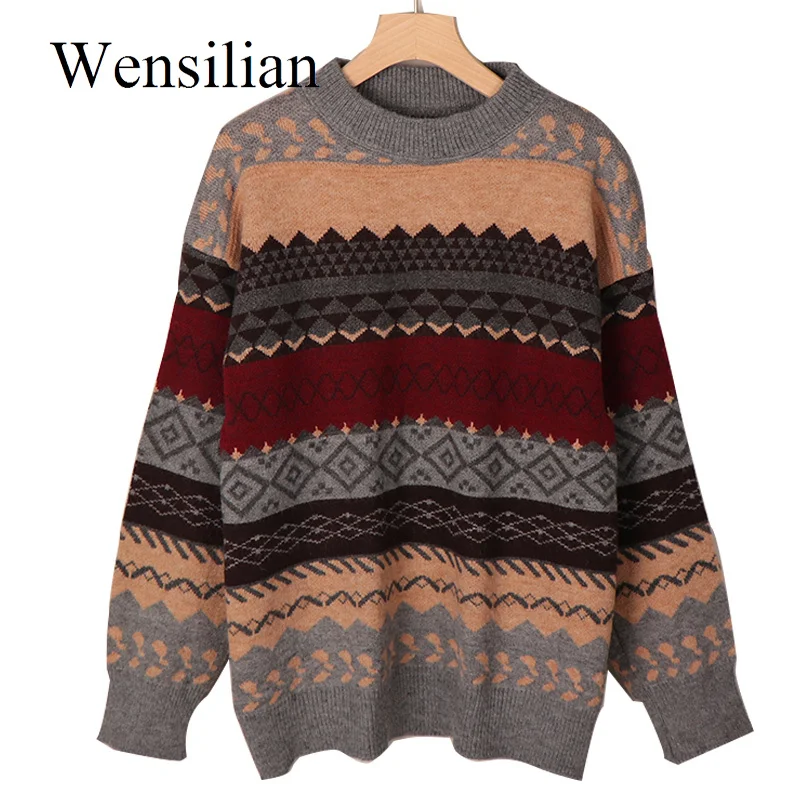 Winter Women Sweater Pullover Knit Jumpers Loose Striped Pull Jumpers Korean Style Knitwear Casual Top Argyle Sweater
Winter Women Sweater Pullover Knit Jumpers Loose Striped Pull Jumpers Korean Style Knitwear Casual Top Argyle Sweater