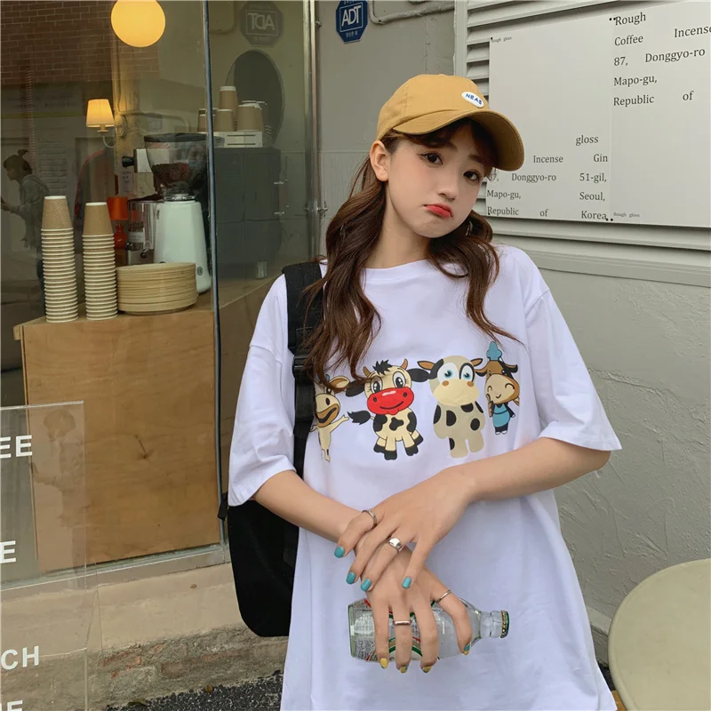 YTX075 New Korean version of loose cartoon print all-match cotton bottoming short-sleeved T-shirt women
YTX075 New Korean version of loose cartoon print all-match cotton bottoming short-sleeved T-shirt women