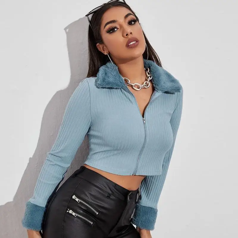 Autumn Zipper Slim Fit Crop Top Women Solid Sexy Fur Collar Long Sleeve Shirt 2021 Casual Clubwear Elegant Bodycon Top Female
Autumn Zipper Slim Fit Crop Top Women Solid Sexy Fur Collar Long Sleeve Shirt 2021 Casual Clubwear Elegant Bodycon Top Female