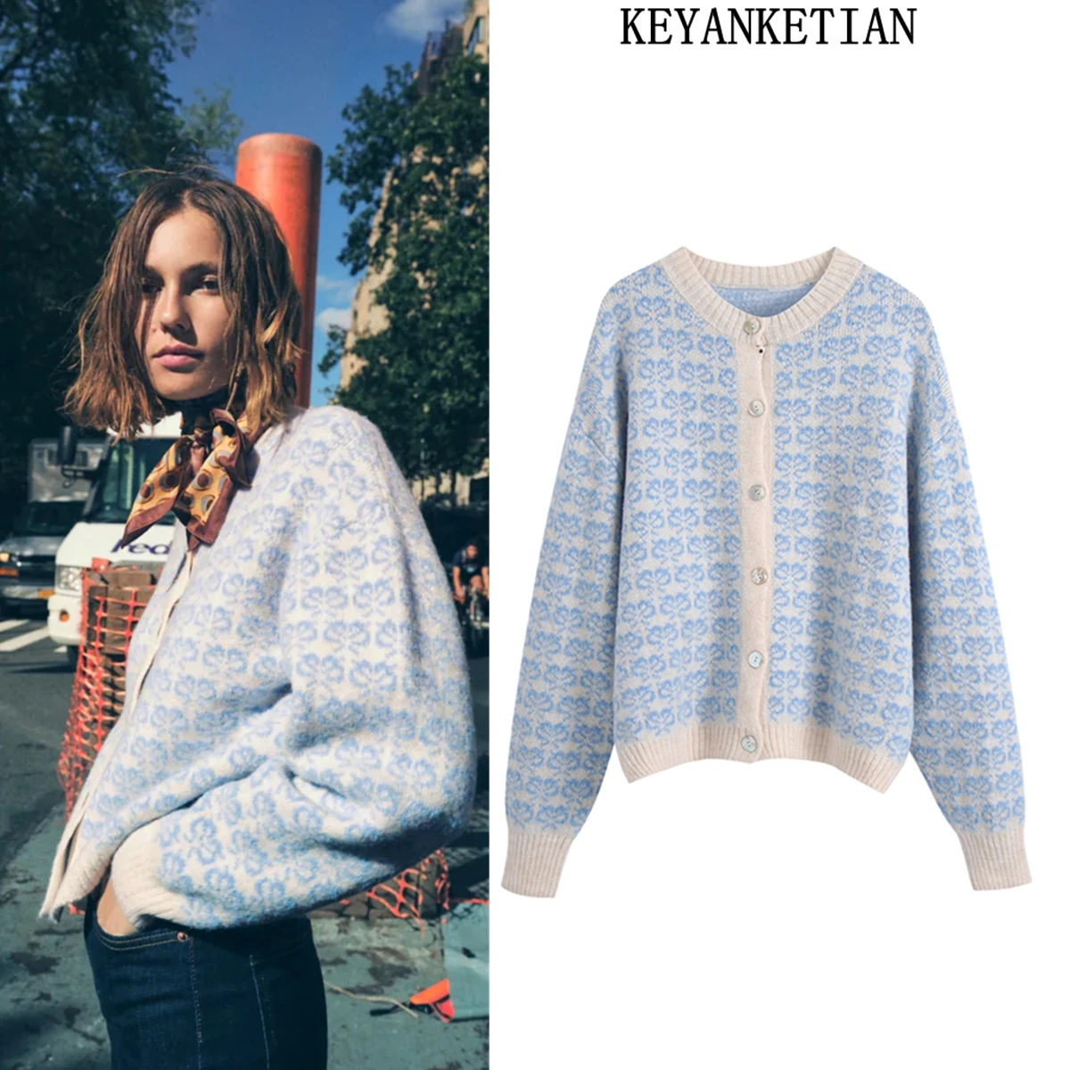 KEYANKETIAN ZA Ladies Jacquard Knit Cardigan Sweater O-neck Long Sleeve Loose Women's Top Coat Cardigan Women's Chic Top Autumn
KEYANKETIAN ZA Ladies Jacquard Knit Cardigan Sweater O-neck Long Sleeve Loose Women's Top Coat Cardigan Women's Chic Top Autumn