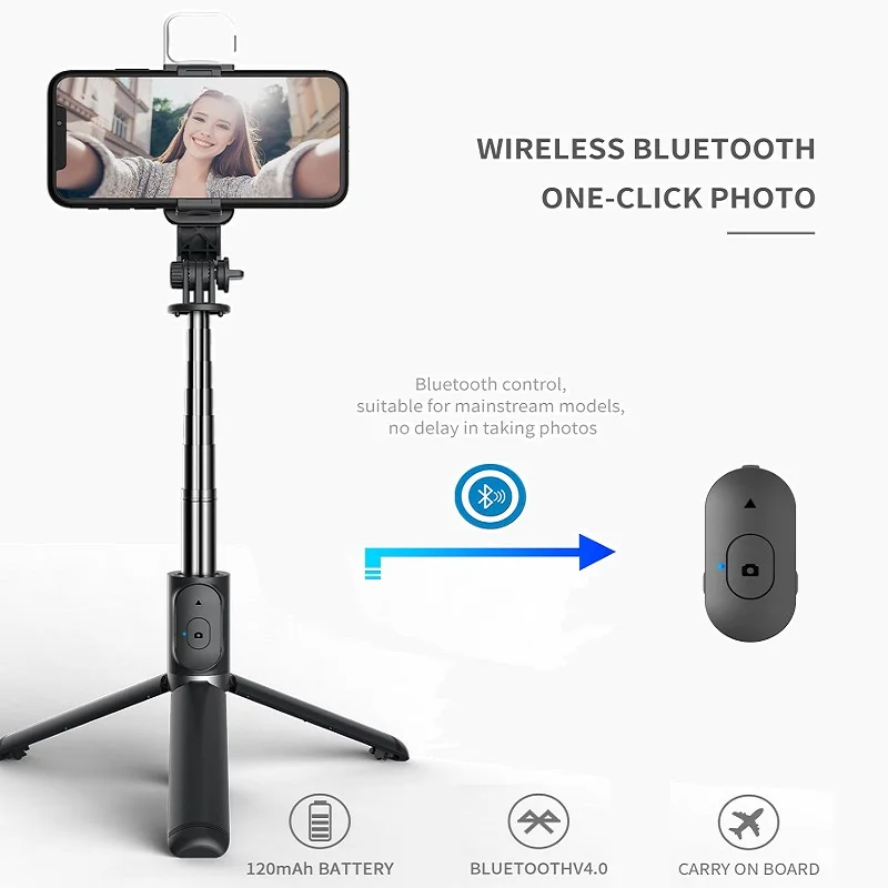 The new wireless bluetooth selfie stick foldable mini tripod with fill light shutter remote control, suitable for Xiaomi iPhone
The new wireless bluetooth selfie stick foldable mini tripod with fill light shutter remote control, suitable for Xiaomi iPhone