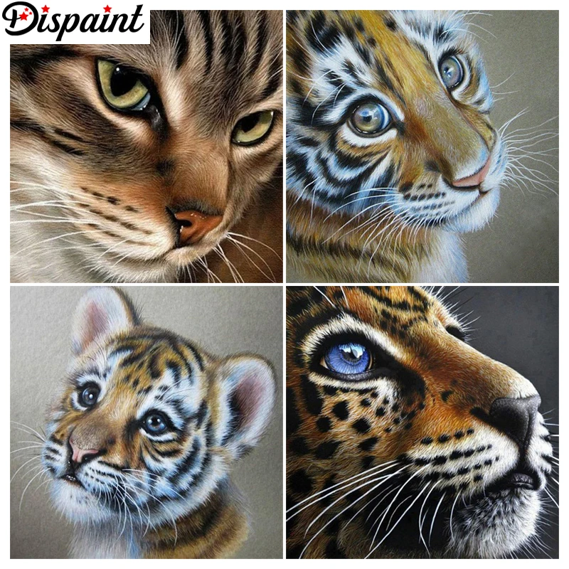 

Алмазная живопись Dispaint, полноразмерная/круглая 5D Вышивка «сделай сам», «животное, тигр, кот», вышивка крестиком, стразы, Декор