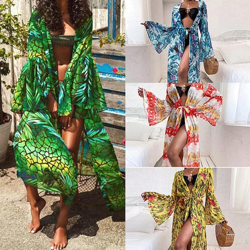 2021 Boho Print Bikini Wrap Cover-ups Sexy Flare Sleeve Self Belt Summer Women Kimono Dress Beach Wear Swim Suit Cover Up
2021 Boho Print Bikini Wrap Cover-ups Sexy Flare Sleeve Self Belt Summer Women Kimono Dress Beach Wear Swim Suit Cover Up