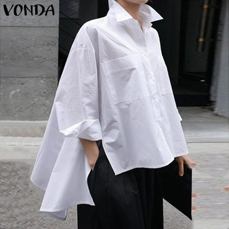 VONDA 2022 Autumn Party Tops Lapel Neck Solid Color Shirts Summer Beach Tops Female Asymmetrical Blouse Casual Blusa Tunic Top
VONDA 2022 Autumn Party Tops Lapel Neck Solid Color Shirts Summer Beach Tops Female Asymmetrical Blouse Casual Blusa Tunic Top