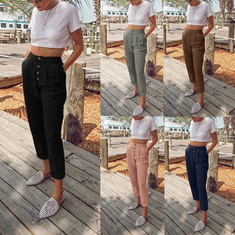 2020 New Women Harem Pants Casual High Waist Elastic Pants Button Pocket Work Trousers Ankle-Length Long Pants
2020 New Women Harem Pants Casual High Waist Elastic Pants Button Pocket Work Trousers Ankle-Length Long Pants