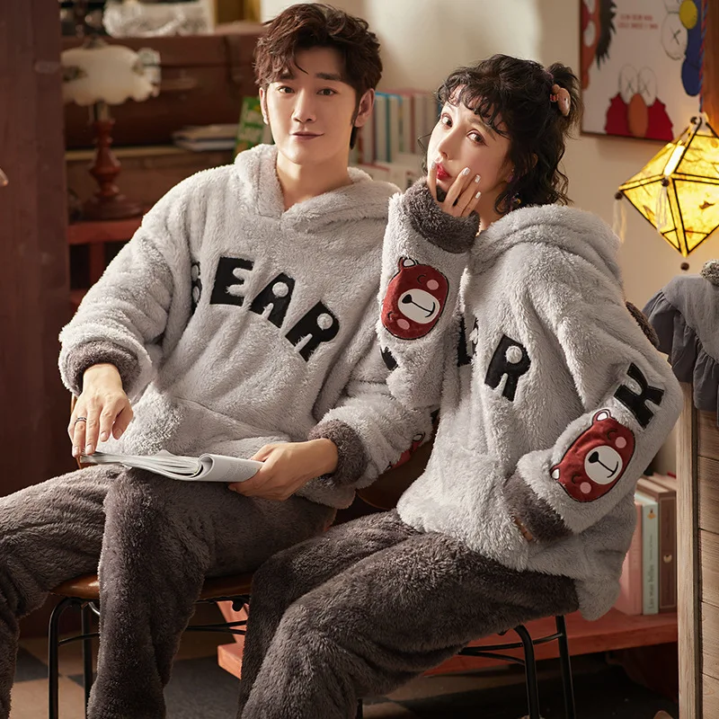 Couples Pajamas Women Winter Coral Fleece Fall/winter Cute Thick Plus Velvet Men's Winter Flannel Hooded Suit
Couples Pajamas Women Winter Coral Fleece Fall/winter Cute Thick Plus Velvet Men's Winter Flannel Hooded Suit