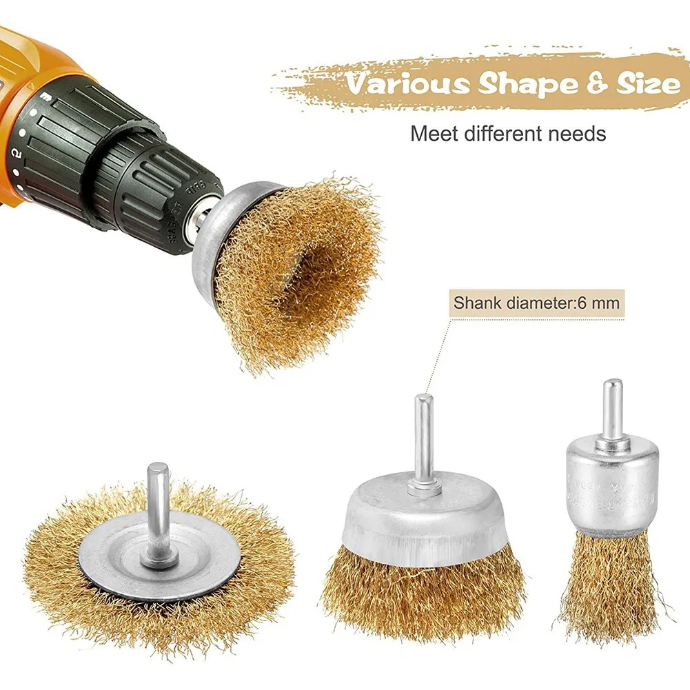 6Pcs Brass Steel Wire Brush Paint Rust Remover Polishing Burring Brushes For Electric Drill Rotary Tool Attachment
6Pcs Brass Steel Wire Brush Paint Rust Remover Polishing Burring Brushes For Electric Drill Rotary Tool Attachment