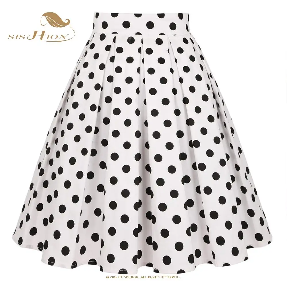 

Retro Vintage White Black Polka Dots Skirt with Pockets SS0012 Y2K Faldas Skater Party Women Summer Pleated Skirt