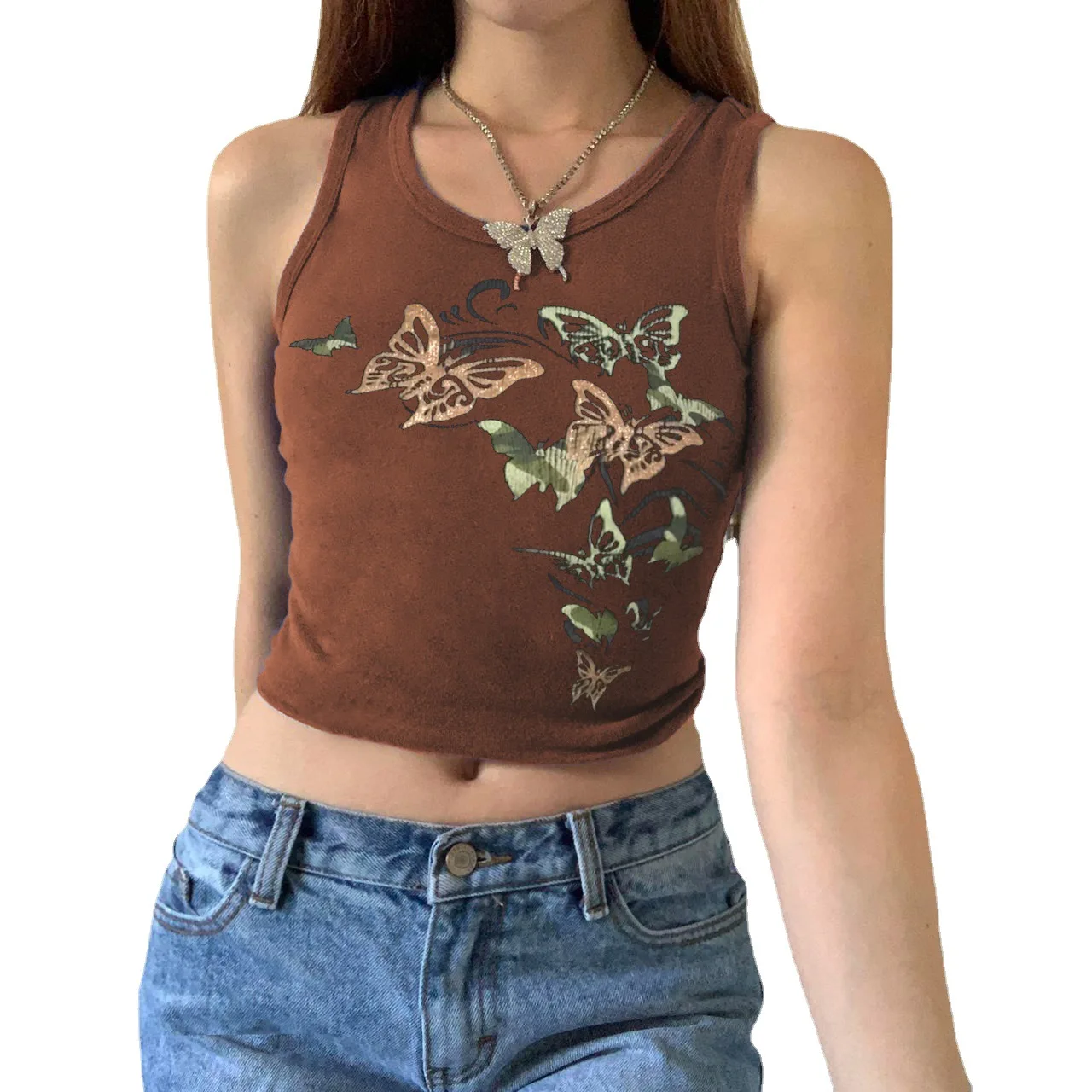 Vintage Butterfly Print O Neck Crop Top Sexy Brown Sleeveless Slim Y2k Tee Cocktail Vest Cute Tops Women 2022 Summer New
Vintage Butterfly Print O Neck Crop Top Sexy Brown Sleeveless Slim Y2k Tee Cocktail Vest Cute Tops Women 2022 Summer New