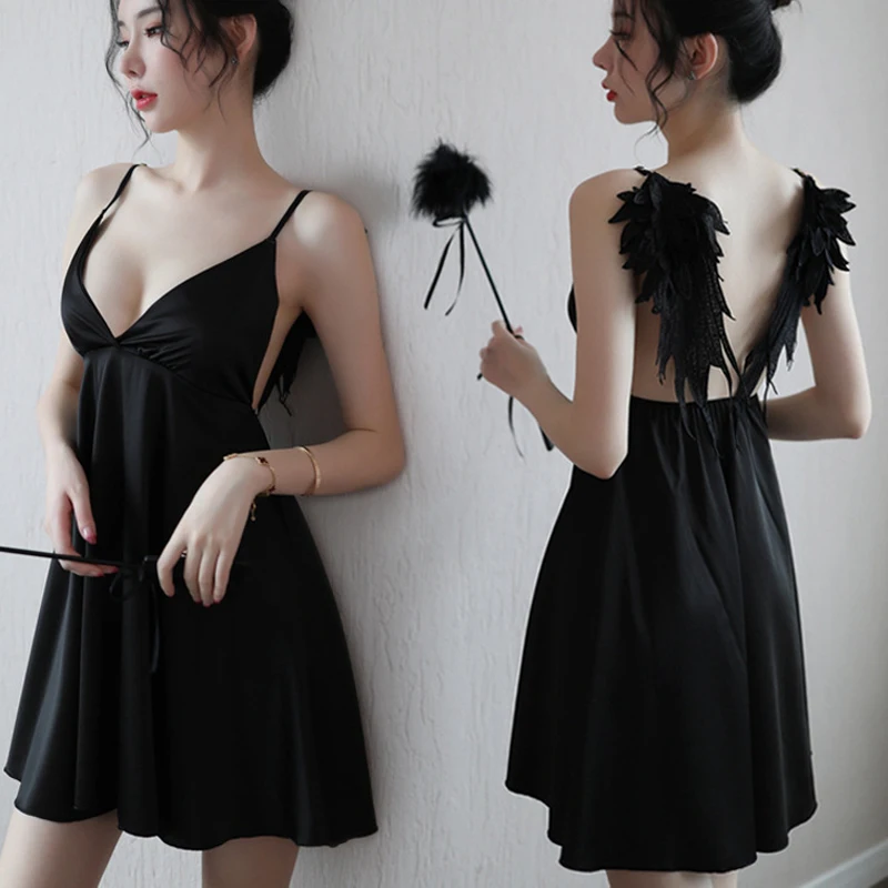 Temptation Women Sling Nightdress Wings V Collar Backless Female Sexy Mini Sleep Dress Erotic Satin Straps Lingerie Nightgrowns
Temptation Women Sling Nightdress Wings V Collar Backless Female Sexy Mini Sleep Dress Erotic Satin Straps Lingerie Nightgrowns
