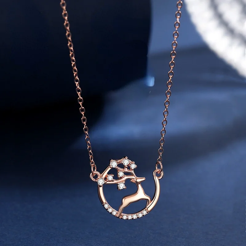

S925 Sterling Silver All The Way Deer Necklace Female Clavicle Chain 2021 New Pendant Light Luxury Niche