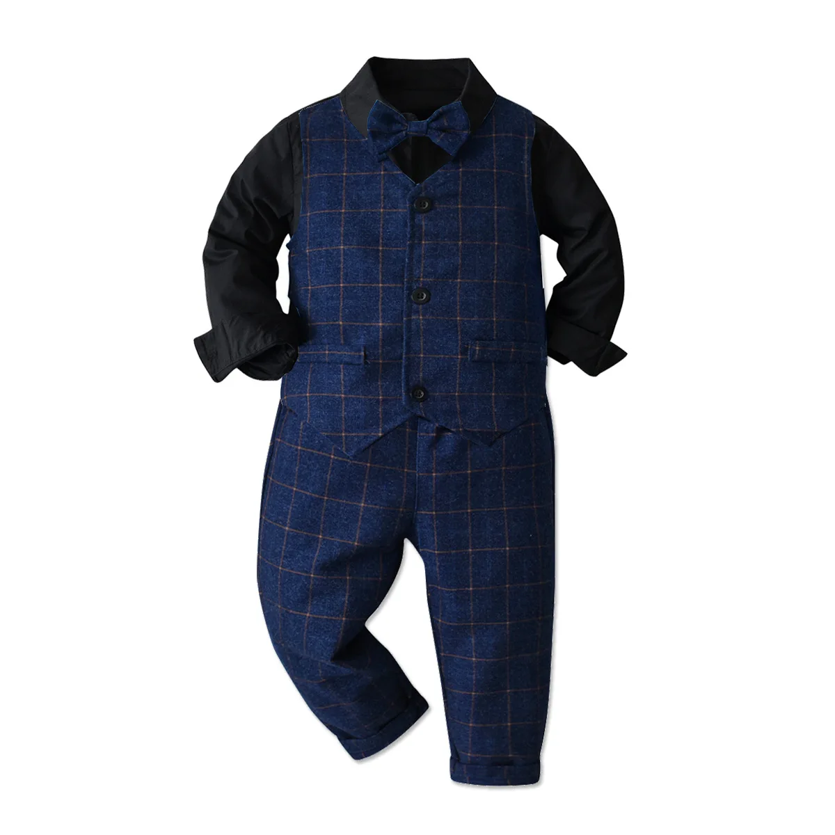 1 to 6 Years Children Clothing Set Boys Cotton Black Long-Sleeved Shirt Plaid Vest Trousers Gentleman Bow Tie Suit Kids Costume
1 to 6 Years Children Clothing Set Boys Cotton Black Long-Sleeved Shirt Plaid Vest Trousers Gentleman Bow Tie Suit Kids Costume