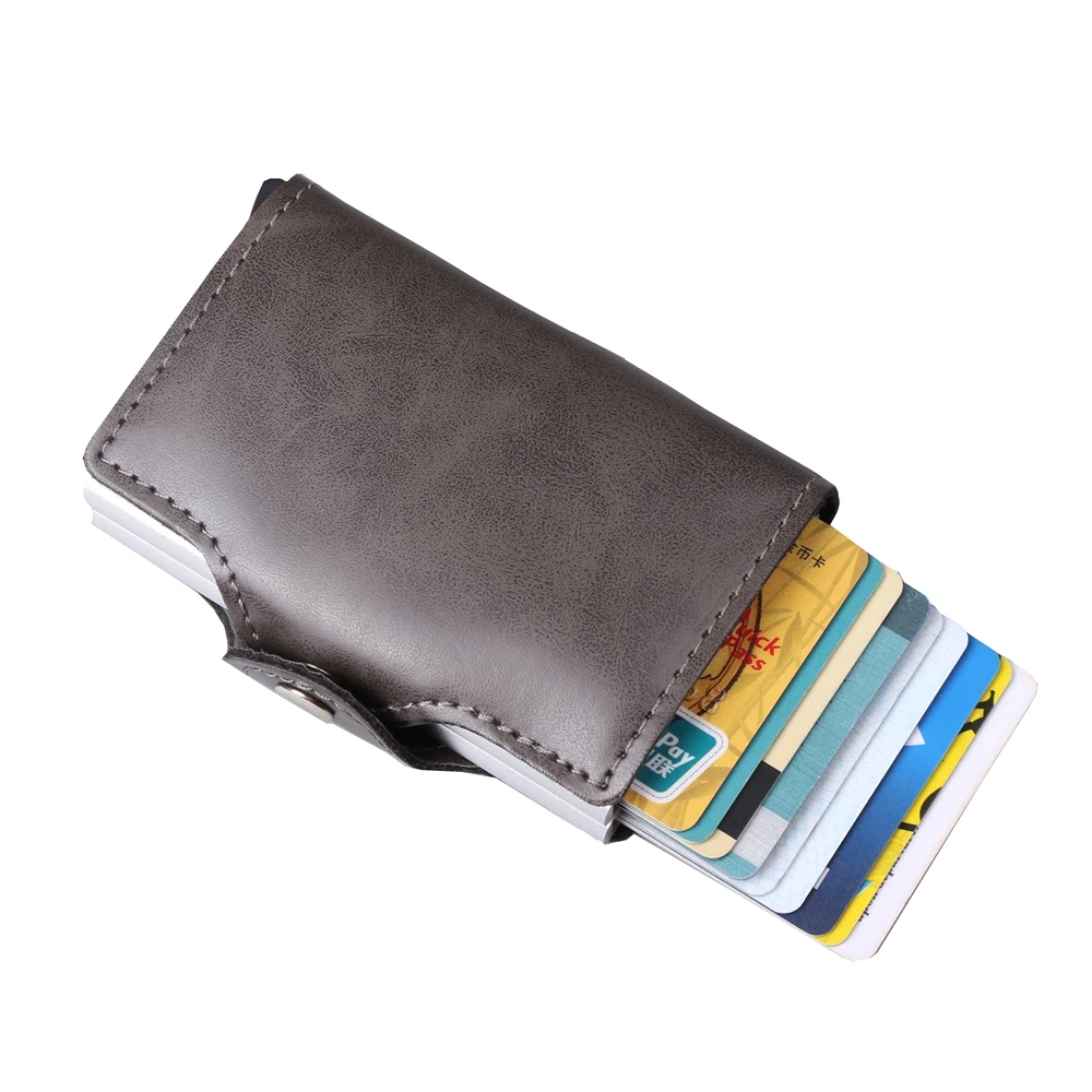 Crazy Horse double Aluminum Leather Credit Card Holder RFID Wallet Automatic pop up Anti-theft Purse Business ID Cardholder