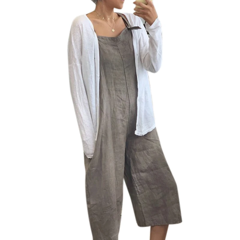 Vintage Solid Color Women Jumpsuits Square Collar Wid Leg Calf-length Pants Playsuits Sleeveless Large Size Ladies Ropmers
Vintage Solid Color Women Jumpsuits Square Collar Wid Leg Calf-length Pants Playsuits Sleeveless Large Size Ladies Ropmers