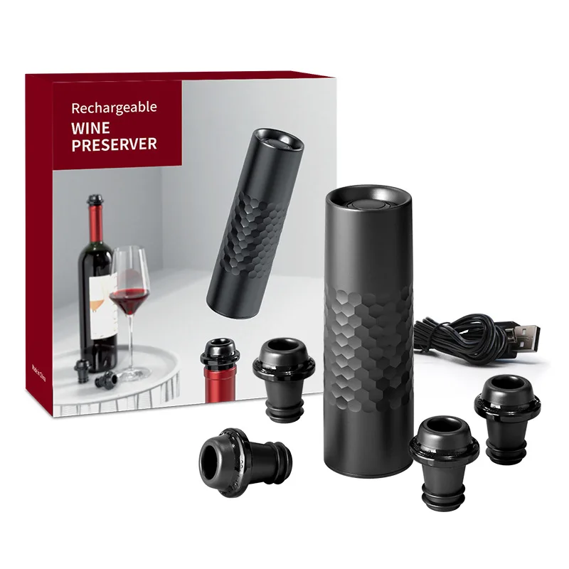 Electric Wine Saver Vacuum Pump with 4 Wine Bottle Stoppers Vacuum Wine Aspirator Pump
Electric Wine Saver Vacuum Pump with 4 Wine Bottle Stoppers Vacuum Wine Aspirator Pump