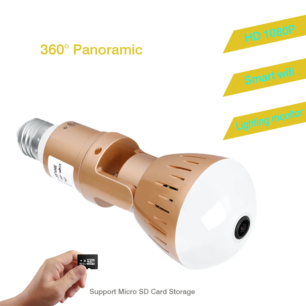 Wi-FI IP Camera 1080P 2MP HD Panoramic 360 Wide E27 Bulb Lamp Wireless Wifi FishEye Len Mini P2P Home CCTV Security Audio Camera
Wi-FI IP Camera 1080P 2MP HD Panoramic 360 Wide E27 Bulb Lamp Wireless Wifi FishEye Len Mini P2P Home CCTV Security Audio Camera