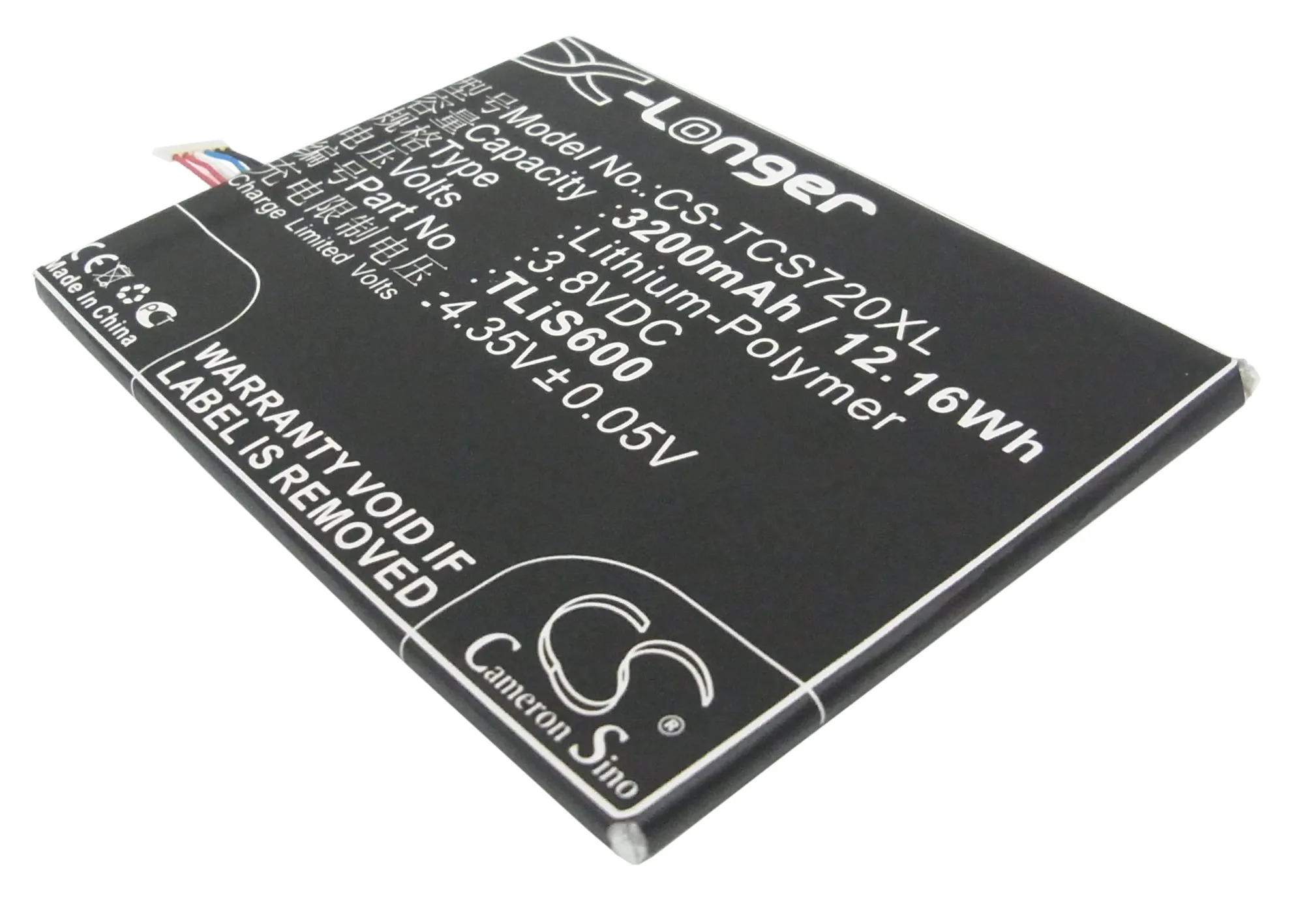 CS 3200mAh / 12.16Wh battery for Alcatel One Touch Flash, OT-6042, OT-6042D 396686P, TLiS600
CS 3200mAh / 12.16Wh battery for Alcatel One Touch Flash, OT-6042, OT-6042D 396686P, TLiS600