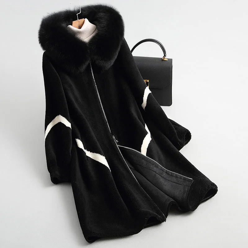 Real Wool Fur Coat Female Natual Fox Fur Collar Hooded Sheep Shearing Coats Long Winter Jacket Women 12114 WYQ1228
Real Wool Fur Coat Female Natual Fox Fur Collar Hooded Sheep Shearing Coats Long Winter Jacket Women 12114 WYQ1228