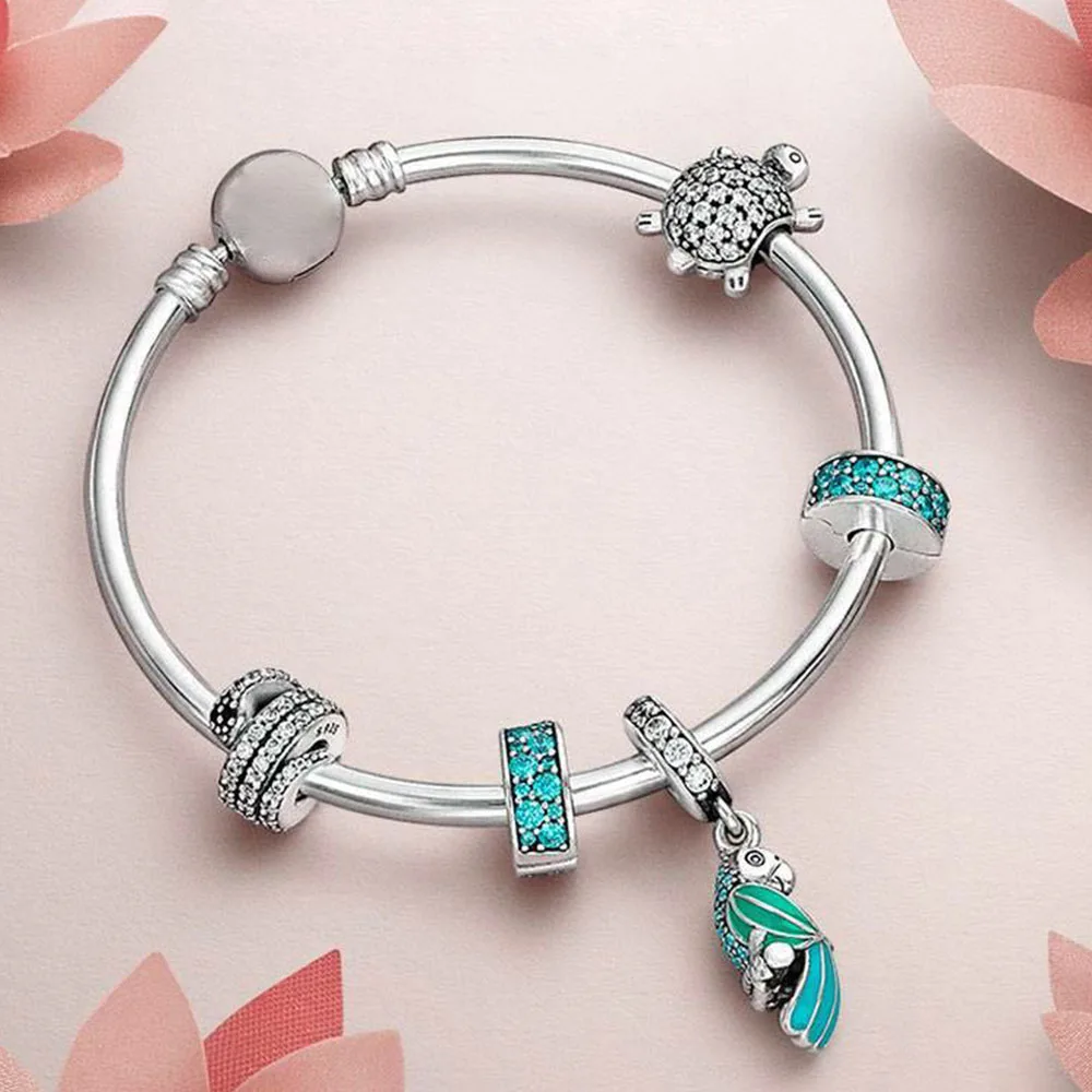 2020 100% 925 Sterling Silver 1:1 Turtle with cubic zirconia Beaded TROPICAL PARROT HANGING CHARM Bangle Natural Charm Gift Set
2020 100% 925 Sterling Silver 1:1 Turtle with cubic zirconia Beaded TROPICAL PARROT HANGING CHARM Bangle Natural Charm Gift Set