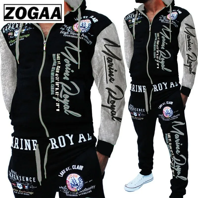 

ZOGAA Men Track Suit Hooded Jacket Sweatsuit Mens Sports Suits Brand New Sportwear Men Jogger Set Printed Tracksuit Men Clothes