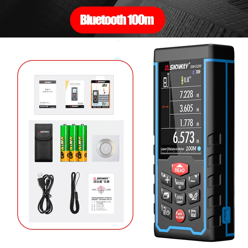 SNDWAY Rechargeable Laser Range Finder Handheld High-Precision Infrared Color Screen Measuring Room Electronic Ruler Laser Ruler
SNDWAY Rechargeable Laser Range Finder Handheld High-Precision Infrared Color Screen Measuring Room Electronic Ruler Laser Ruler