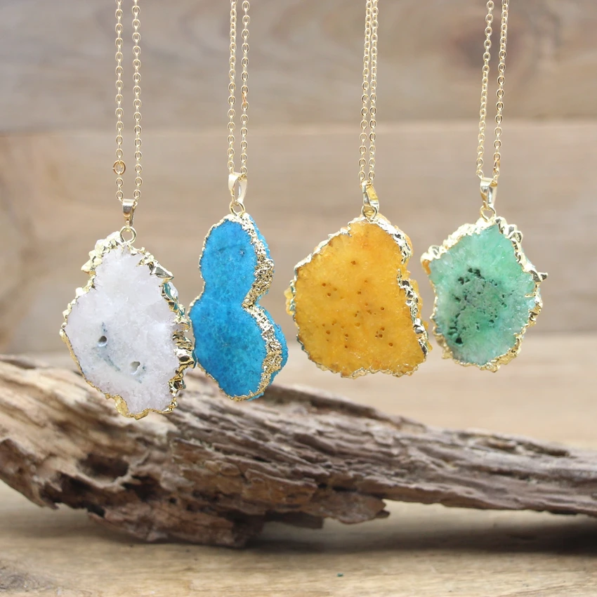 Natural Solar Quartz Geode Gold Plated Chain Irregular Druzy Crystal Flower Solar Gems Women Men Pendant Necklace Jewelry,QC3153 
Natural Solar Quartz Geode Gold Plated Chain Irregular Druzy Crystal Flower Solar Gems Women Men Pendant Necklace Jewelry,QC3153