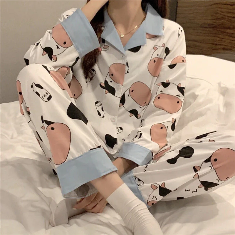 Pajamas for Women Cartoon Sleepwear Autumn Cardigan Long Sleeve Sleepwear Plus Size Lingere Home Clothes Two Pajamas Home Tops
Pajamas for Women Cartoon Sleepwear Autumn Cardigan Long Sleeve Sleepwear Plus Size Lingere Home Clothes Two Pajamas Home Tops