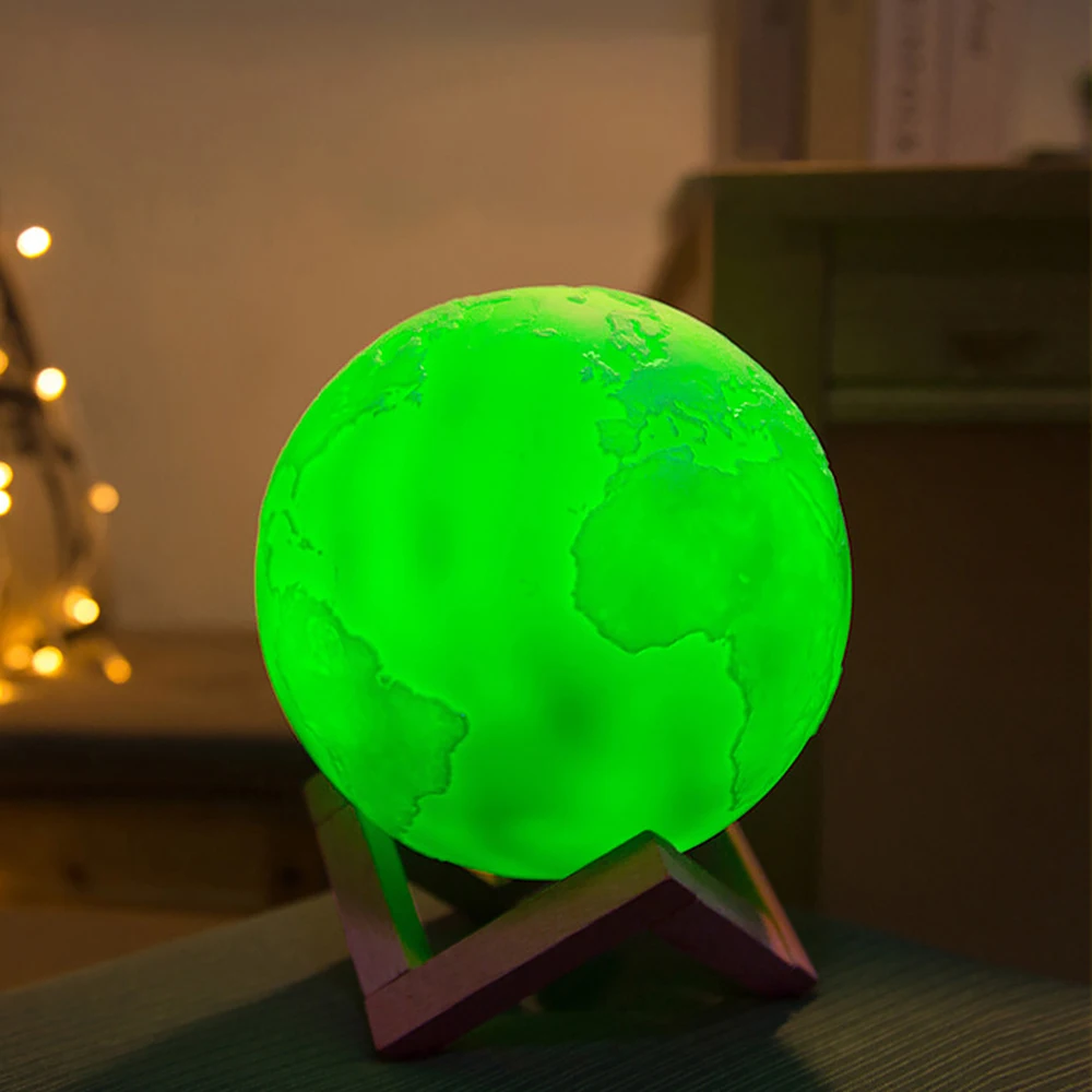 Rechargeable 3D Print Moon Smart Lamp 2 Color Change Touch Switch Bedroom Bookcase Light Home Decor With Wood Holder | Электроника