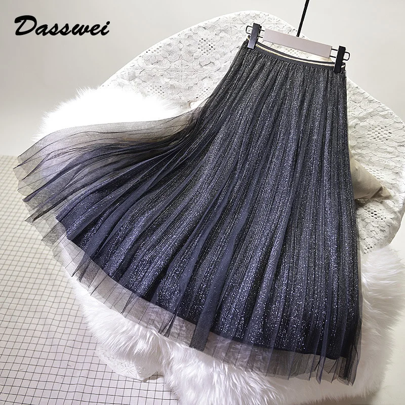 DASSWEI Fashion Women Sequined Mesh Pleated Skirts 2022 Autumn Elastic High Waist Tulle Skirt Winter Femme A-Line Mid-Calf Skirt
DASSWEI Fashion Women Sequined Mesh Pleated Skirts 2022 Autumn Elastic High Waist Tulle Skirt Winter Femme A-Line Mid-Calf Skirt