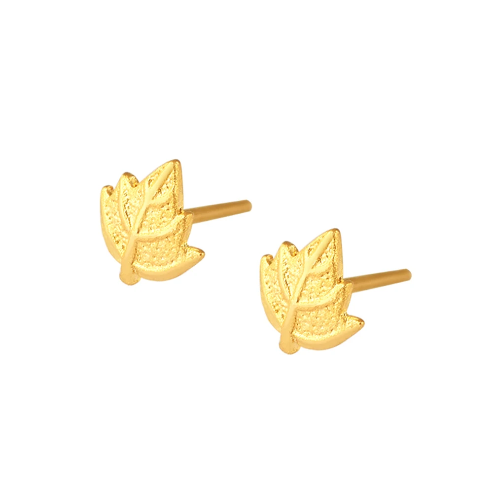 

999 реальные серьги из желтого золота 24K женские серьги-гвоздики с листьями на удачу 1-1,3 Г лучший подарок