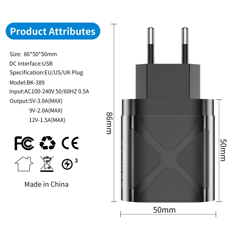 Зарядное устройство USLION с 4 USB-портами 3 А 48 Вт | Мобильные телефоны и аксессуары