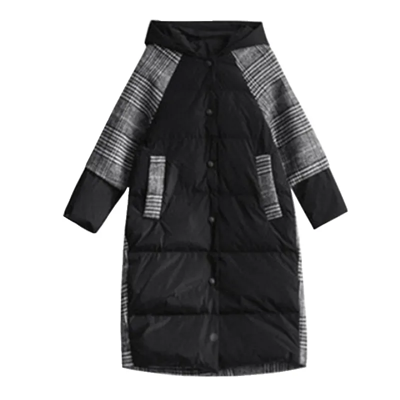 Oversize Thick Winter New Warm Plaid Patchwork Womens Overcoats Long Sleeve Loose Medium Length Female Hooded Parkas Plus Size 
Oversize Thick Winter New Warm Plaid Patchwork Womens Overcoats Long Sleeve Loose Medium Length Female Hooded Parkas Plus Size