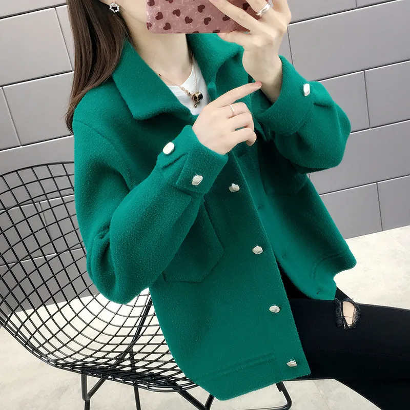 2021 New Spring Autumn Imitation Mink Velvet Knitted Sweater Coat Women Casual Loose Cardigans Short Outerwear Female Outwear 
2021 New Spring Autumn Imitation Mink Velvet Knitted Sweater Coat Women Casual Loose Cardigans Short Outerwear Female Outwear