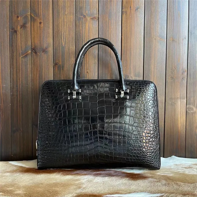 

Authentic Exotic Crocodile Belly Skin Businessmen Briefcase Genuine Real Alligator Leather Male Large ZIP Passcode Totes Handbag