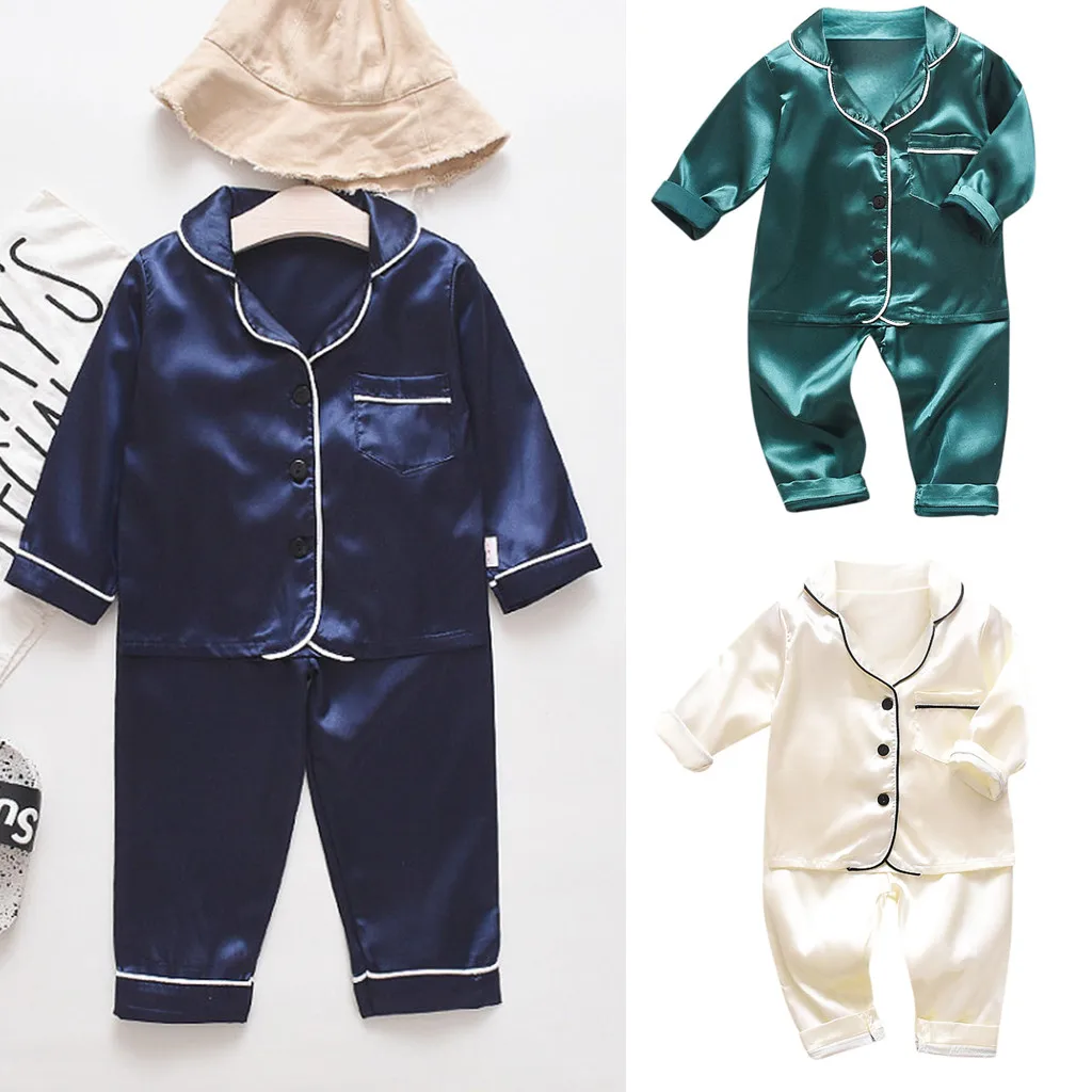 Toddler Infant Baby Boys Children's Two Pieces пижама Long Sleeve Solid Tops+Pants Pajamas Sleepwear Home Service Suit Outfits |