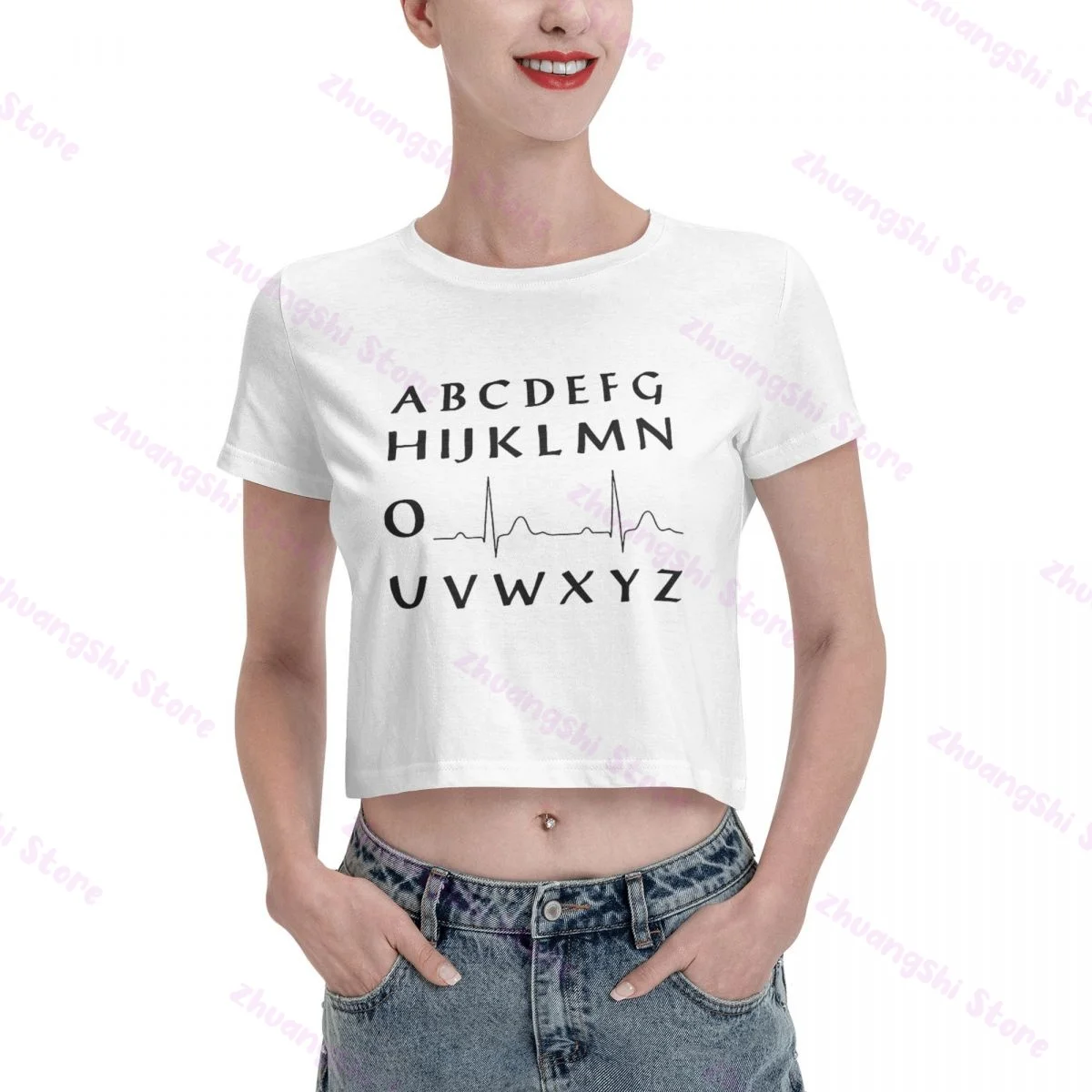 Heartbeat U V W X Y Z Nurse Fashion women's crop T-shirt 
Heartbeat U V W X Y Z Nurse Fashion women's crop T-shirt