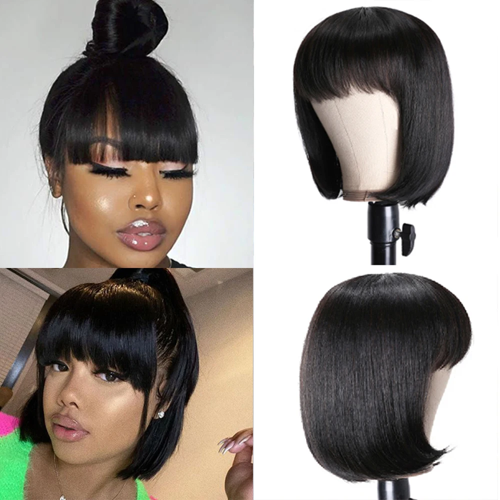 Short human hair straight Bob with Bangs wigs no Lace full machine made for black women ALEESA remy Brazilian
Short human hair straight Bob with Bangs wigs no Lace full machine made for black women ALEESA remy Brazilian