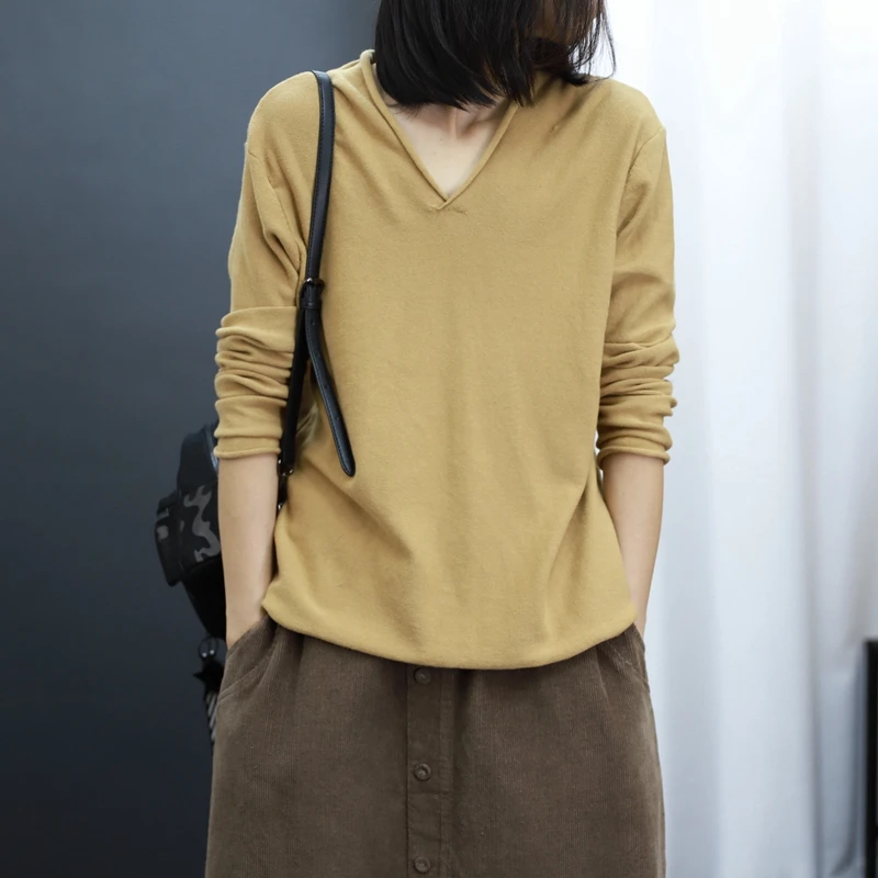 Knitted Soslid Women T-shirts 2021 Summer New Long-sleeved V-neck Loose Casual All Match Homewear Tops Tees
Knitted Soslid Women T-shirts 2021 Summer New Long-sleeved V-neck Loose Casual All Match Homewear Tops Tees