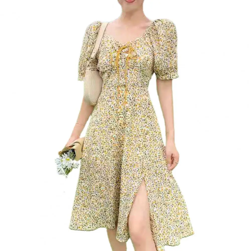 Women Dress Puff Short Sleeve Split Streetwear Female Sundress Vintage Square Neck Elegant Floral Print Midi Dresses Party Robe
Women Dress Puff Short Sleeve Split Streetwear Female Sundress Vintage Square Neck Elegant Floral Print Midi Dresses Party Robe